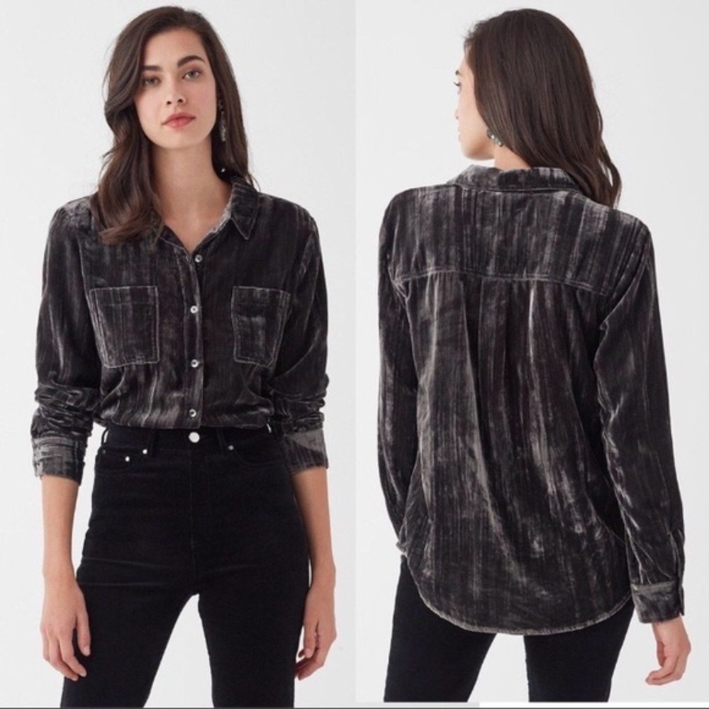 NEW, Splendid Velour Button Down Long Sleeve Shirt, Grey